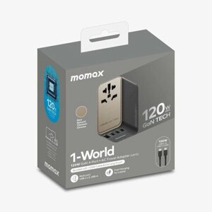 Зарядное устройство сетевое, универсальное Momax 1-World 120W AC + 3xType-C PD + 1xUSB-A - Titanium Chroma