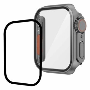 Защитный чехол с закаленным стеклом для Apple Watch Series 7 / 8 45мм - темно-серый с оранжевым