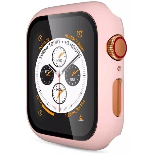 Защитный пластиковый чехол (кейс) Apple Watch Series 1 2 3 38 мм для экрана/дисплея и корпуса противоударный бампер пудровый (светло-розовый)