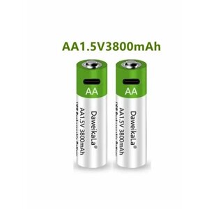 Аккумуляторная батарейка АА 1.5 B 3800 мАч, зарядка от USB TYPE-C, в комплекте 2 шт (Ф)