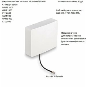 Антенна направленная GSM/3G/4G, 10 дБ, KROKS KP10-900/2700W (F-female)