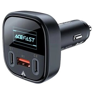Автомобильное зарядное устройство ACEFAST B5 101W 2C+A metal car charger с умным OLED дисплеем. Цвет: черный