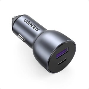 Автомобильное зарядное устройство UGREEN CD213 (60980), USB-A + USB-C; 42,5W Fast Charge, Gray
