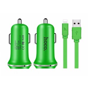 АЗУ, 2 USB 2.1A (Z1), usb cable lightning, HOCO, зеленый