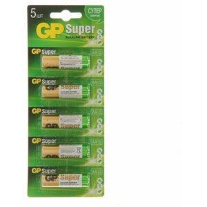 Батарейка алкалиновая GP Super, AA, LR6-5BL, 1.5В, отрывной блистер, 5 шт.