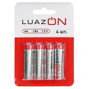 Батарейка алкалиновая (щелочная) LuazON, АА, LR6, блистер, 4 шт. В упаковке шт: 1