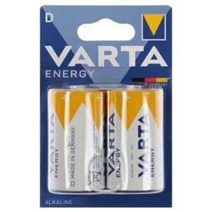Батарейка алкалиновая Varta Energy, D, LR20-2BL, 1.5В, блистер, 2 шт.
