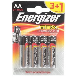 Батарейка Energizer, АА (LR06, LR6), Alkaline Max+PowerSeal 3+1, алкалиновая, 1.5 В, блистер, 4 шт