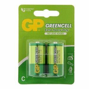 Батарейка солевая GP Greencell Extra Heavy Duty, С, R14-2BL, 1.5В, блистер, 2 шт. (комплект из 7 шт)