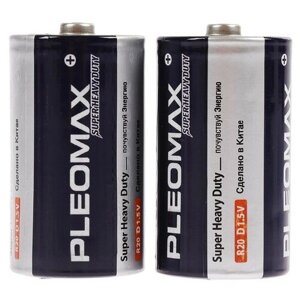 Батарейка солевая Pleomax Super Heavy Duty, D, R20-2S, 1.5В, спайка, 2 шт. В упаковке шт: 1