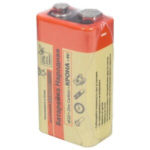 Батарейка TDM Electric, 9V (6LR61, 6F22), Народная Zinc-carbon, солевая, 9 В, спайка