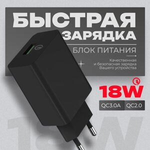 Быстрая зарядка для телефона (18W/QC3.0A) / Сетевой блок питания / Быстрое зарядное устройство для телефона / Сетевой адаптер /черный цвет