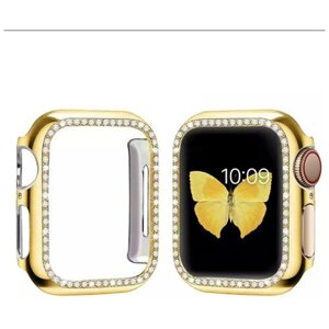 Чехол (бампер) для Apple Watch 42mm со стразами, желтое золото