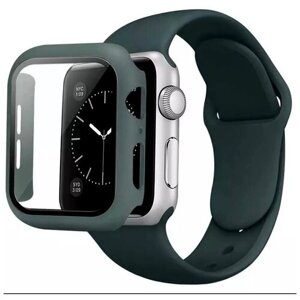 Чехол для Apple Watch 40mm со стеклом + силиконовый ремешок, темно-зеленый