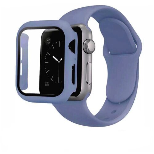 Чехол для Apple Watch 7 45мм со стеклом + силиконовый ремешок для Apple Watch 7 45mm, темно-лавандовый