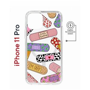 Чехол для iPhone 11 Pro Kruche Print MagSafe Милые пластыри, противоударный силиконовый бампер с рисунком, пластиковый кейс МагСейф с защитой камеры