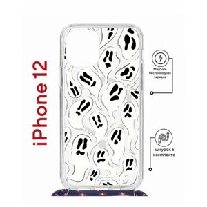 Чехол для iPhone 12/12 Pro Kruche Print MagSafe Magrope Призраки, противоударная пластиковая накладка, защитный силиконовый бампер со шнурком