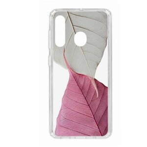 Чехол для Samsung Galaxy A60 Kruche Print Pink and white, пластиковая накладка, силиконовый бампер с защитой камеры, защитный прозрачный кейс с рисунком