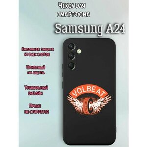 Чехол для телефона Samsung A24 c принтом рок гркппа volbeat колесо с крыльями надпись