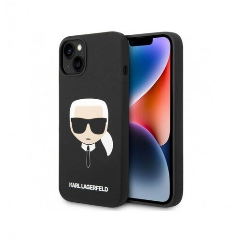 Чехол Karl Lagerfeld Liquid silicone Karl's Head Hard (MagSafe) для iPhone 14, цвет Черный (KLHMP14SSLKHBK)