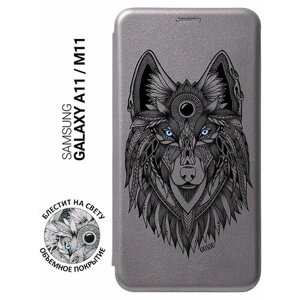 Чехол-книжка Book Art Jack для Samsung Galaxy A11, M11 с принтом "Grand Wolf" серый
