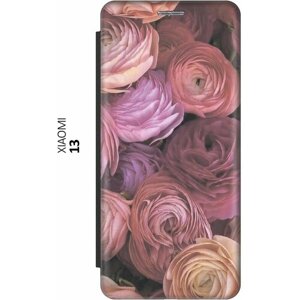 Чехол-книжка Букет розовых роз на Xiaomi 13 / Сяоми 13 черный
