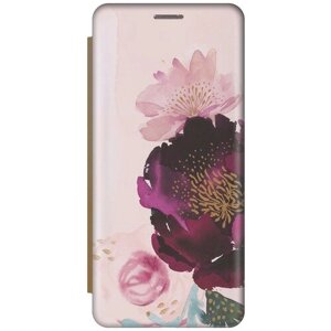 Чехол-книжка Цветы акварелью на Xiaomi Pocophone F1 / Сяоми Покофон Ф1 золотой