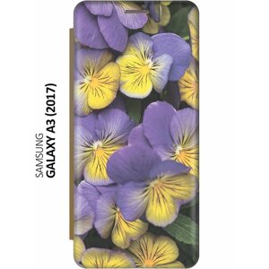 Чехол-книжка Фиолетовые и желтые фиалки на Samsung Galaxy A3 (2017) / Самсунг А3 2017 золотой