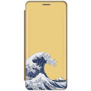 Чехол-книжка на Apple iPhone 11 Pro Max / Эпл Айфон 11 Про Макс с рисунком "Бушующее море" золотой