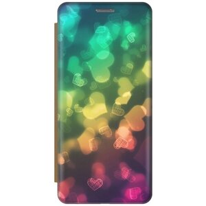 Чехол-книжка на Apple iPhone 12 Pro Max / Эпл Айфон 12 Про Макс с рисунком "Сердечки" золотой