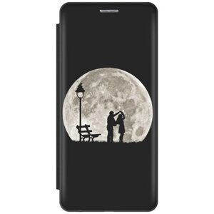 Чехол-книжка на Apple iPhone Xs / X / Эпл Айфон Икс / Икс Эс с рисунком "Романтика под луной" черный