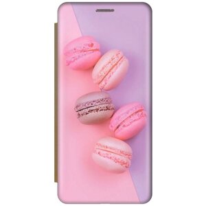 Чехол-книжка на Realme 10 4G, Рилми 10 4Г c принтом "Розовые макаруны" золотистый