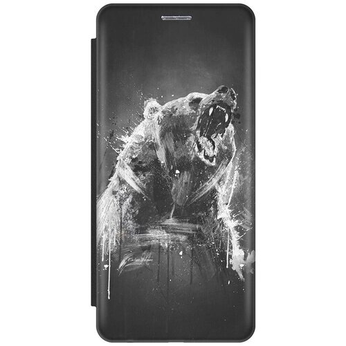 Чехол-книжка на Realme C35 / Рилми С35 c принтом "Разъяренный медведь" черный