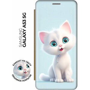 Чехол-книжка на Samsung Galaxy A53 5G / Самсунг А53 5Г с рисунком "Глазастый котик" золотой