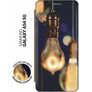Чехол-книжка на Samsung Galaxy A54 5G, Самсунг А54 c принтом "Ретро-лампа" золотистый