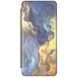 Чехол-книжка на Samsung Galaxy A72, Самсунг А72 c принтом "Желто-синие облака" золотистый