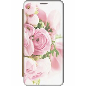 Чехол-книжка на Samsung Galaxy A72, Самсунг А72 с 3D принтом "Розовые розы" золотой