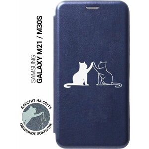 Чехол-книжка на Samsung Galaxy M21, M30s, Самсунг М21 с 3D принтом "Cats W" синий