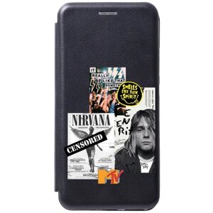 Чехол-книжка на Samsung Galaxy S21, Самсунг С21 с 3D принтом "Nirvana" черный