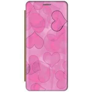 Чехол-книжка на Samsung Galaxy S22+Самсунг С22 Плюс c принтом "Розовые сердечки" золотистый