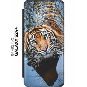 Чехол-книжка на Samsung Galaxy S24+Самсунг С24 Плюс с рисунком "Тигр купается" черный
