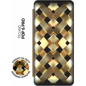 Чехол-книжка на Tecno Pop 6 Pro / Техно Поп 6 Про с рисунком "Плетение золота" золотой