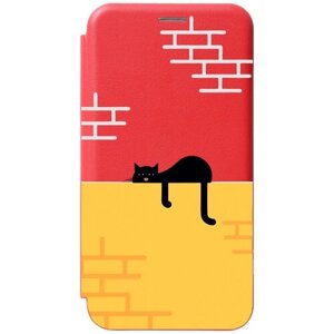 Чехол-книжка на Xiaomi Mi Note 10 / Note 10 Pro / Сяоми Ми Ноут 10 / Ми Ноут 10 Про с 3D принтом "Lazy Cat" красный