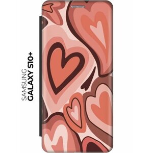 Чехол-книжка Нарисованные сердечки на Samsung Galaxy S10+Самсунг С10 Плюс черный