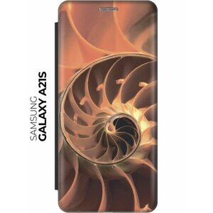 Чехол-книжка Оранжевая спираль на Samsung Galaxy A21s / Самсунг А21с черный