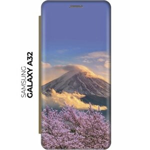 Чехол-книжка Сакура и горы на Samsung Galaxy A32 / Самсунг А32 золотой