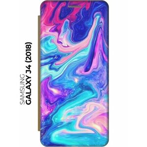 Чехол-книжка Сине-розовые краски на Samsung Galaxy J4 (2018) / Самсунг Джей 4 (2018) золотой