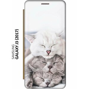 Чехол-книжка Три кота на Samsung Galaxy J3 (2017) / Самсунг Джей 3 2017 золотой