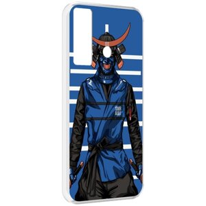 Чехол MyPads самурай в синей форме для Tecno Camon 17 задняя-панель-накладка-бампер