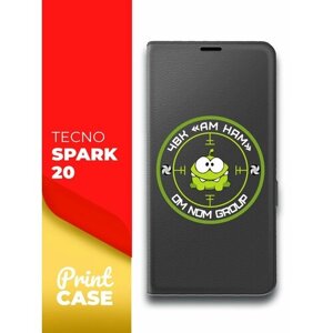 Чехол на Tecno Spark 20 (Техно Спарк 20) черный книжка эко-кожа подставка отделением для карт и магнитами Book case, Miuko (принт) ЧВК Ам-Ням